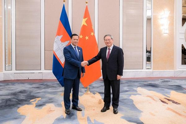李强总理会见柬埔寨首相洪玛耐：中方鼓励更多企业赴柬投资，深化中柬命运共同体建设